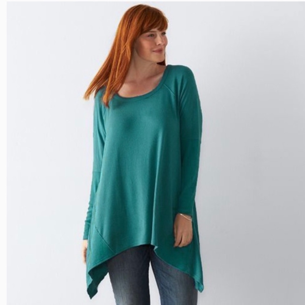 Sonoma Teal Blue Handkerchief Ribbed Top sz 3X